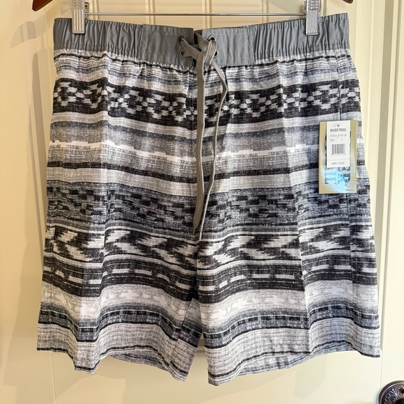 River Trail Shirts Stylish Gray Patterned Men's Lined Swim Trunks Size L - Picture 1 of 12